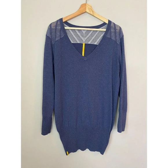 Lolë Lole Womens Sz Large Long Sleeve Mesh Knit V-Neck Navy Pullover Activewear - Picture 4 of 16